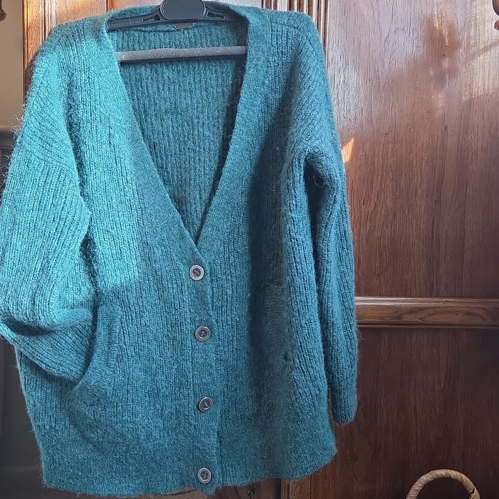 Free People Green Blue Cardigan Alpaca And Wool Blend Sweater